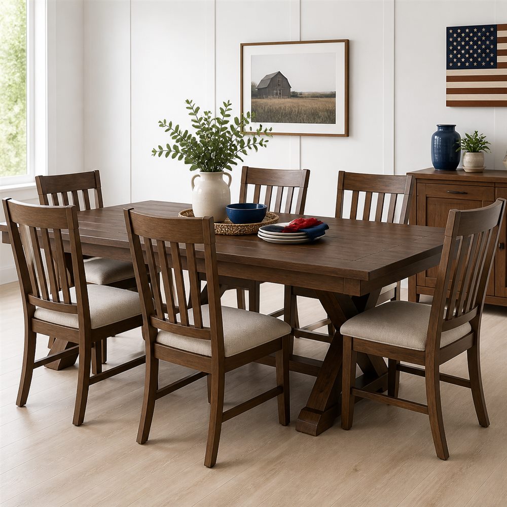 Heritage walnut-finish dining table and chair set