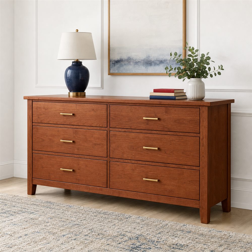 Craftsman six-drawer dresser in a cherry finish
